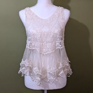 Boho Sheer Lace Tank Swim Cover-Up